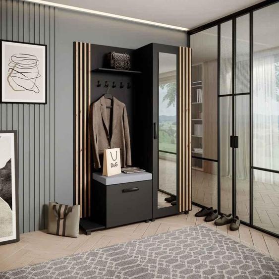 Armoire penderie Ensemble de penderies avec cintres et miroir LIVIA, couleur : noir + chêne Artisan(Jasmine90), côté : gauche