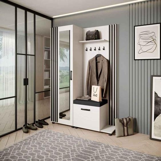 Armoire penderie Ensemble de penderies avec patères et miroir LIVIA, couleur : blanc+noir (Jasmine100), côté : droite