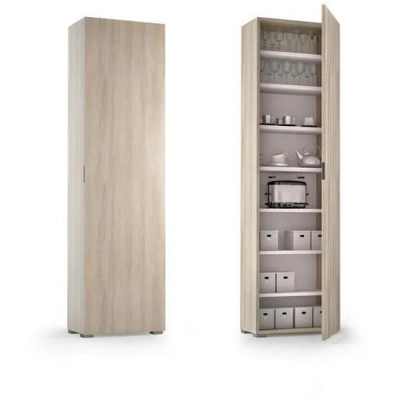 Armoire polyvalente MILEZZI 1 porte 7 étagères mélamine coloris orme beige Bois Inside75