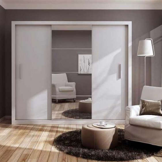 Armoire portes coulissantes avec miroir IDEA - couleur blanc - .fr