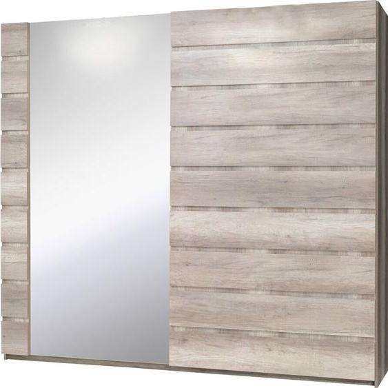 Armoire ROMI chêne Dab Canyon 200 cm – 2 portes coulissantes avec miroir, 2 penderies et 8 étagères
