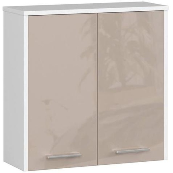 Armoire salle de bains AKORD FIN accr. au mur Blanche 60 cm 2 portes façade Cappuccino Brillant 2 étagères 60x22,5x60 cm