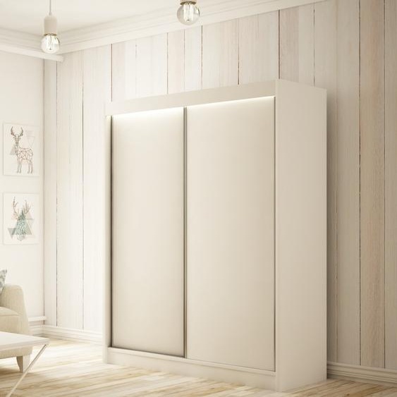 Armoire Saturn 120 cm avec 2 portes coulissantes Livraison à domicile Tringle à vêtements Penderie Armoire Armoire multifonctionnelle Armoire haute Chambre à coucher (Couleur : blanc)