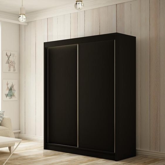Armoire Saturn 120 cm avec 2 portes coulissantes Livraison à domicile Tringle à vêtements Penderie Armoire Armoire multifonctionnelle Armoire haute Chambre à coucher (couleur : noir)
