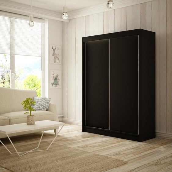 Armoire Saturn 150 cm avec 2 portes coulissantes, tringle à vêtements, penderie, armoire, livraison à domicile (couleur : noir)