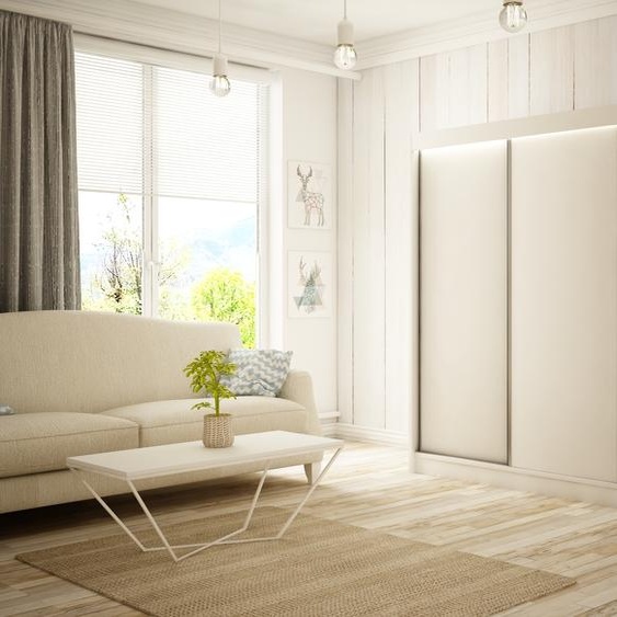 Armoire Saturn 200 cm avec 2 portes coulissantes, tringle à vêtements, penderie, livraison à domicile (couleur : blanc)