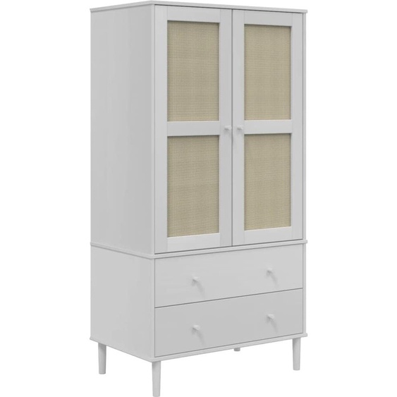 Garde-robe SENJA aspect rotin blanc 90x55x175cm bois massif pin