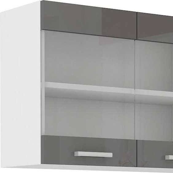Armoire supérieure vitrée SAEED – largeur 80 cm, gris / blanc