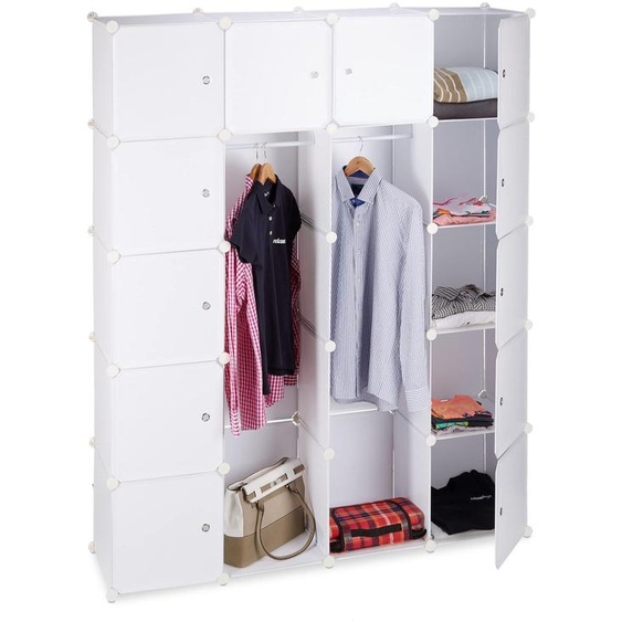 Armoire, système à clics, 14 compartiments, 2 étagères, plastique, blanc