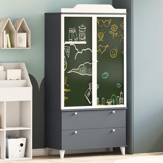 Armoire Tableau Noir ROROS Gris et blanc 90 x 45 x 180 cm