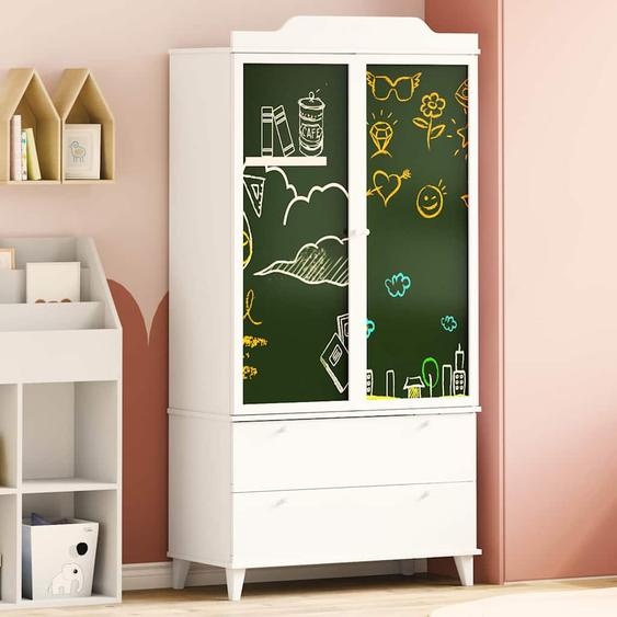 Armoire Tableau Noir avec tiroir ROROS Blanc 90 x 45 x 180 cm