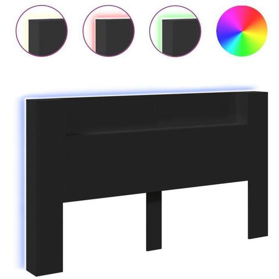Armoire tête de lit - CUQUE - CQ019 - Noir - Bois dingénierie - LED RVB