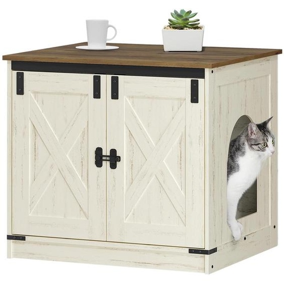 Armoire-toilettes pour chat dissimulée - Meuble pour bac à litière avec espace de rangement - Modèle semi-fermé - Structure en fer - Porte magnétique - Marron vintage