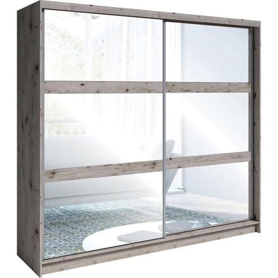 Armoire VELTIS 2 portes coulissantes avec miroir – L230 x H215 cm – Coloris chêne Wellington