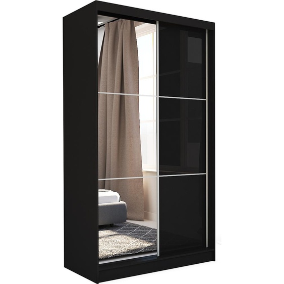 Armoire Vena de 150 cm avec miroir, 2 portes coulissantes Armoire à portes coulissantes (couleur : noir, lacobel noir)
