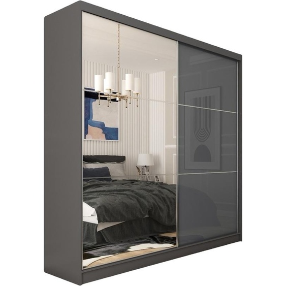 Armoire Vena de 200 cm avec miroir, comprenant 2 portes coulissantes Armoire à portes coulissantes (couleur : graphite, lacobel graphite)