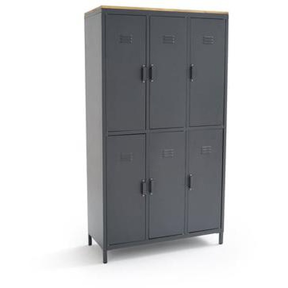 Armoire/Vestiaire 6 portes métal acier, chêne Hiba