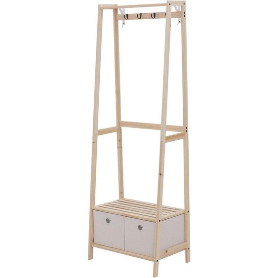 Armoire vestiaire avec 4 crochets et 2 tiroirs - polyester gris clair - 2 étagères en bois de chêne