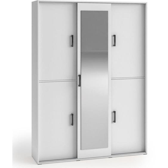 Armoire vestiaire avec miroir LANO, 150cm, Couleur : Blanc