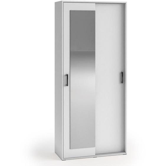 Armoire vestiaire avec miroir LANO, 90cm, Couleur : Blanc