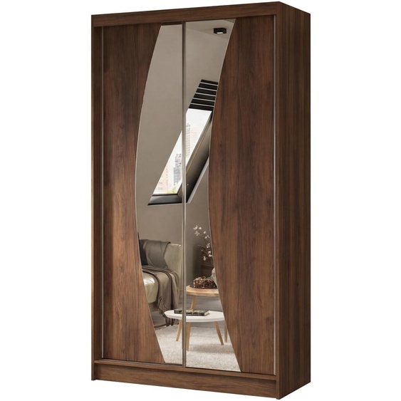 Armoire Vex de 120 cm avec miroir, comprenant 2 portes coulissantes (couleur : noyer Warmia)