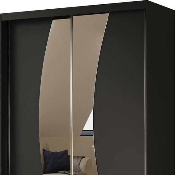 Armoire Vex de 150 cm avec miroir, 2 portes coulissantes (couleur : noir)