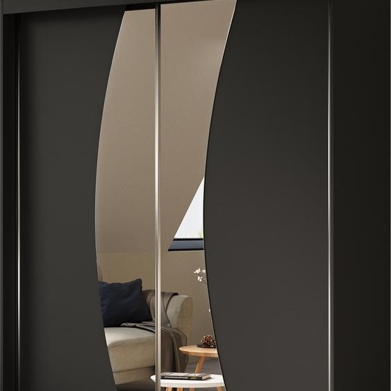 Armoire Vex de 160 cm avec miroir, 2 portes coulissantes (couleur : noir)