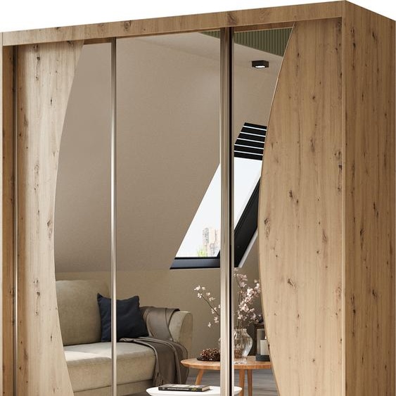 Armoire Vex de 180 cm avec miroir, 3 portes coulissantes Armoire à portes coulissantes (couleur : artisan)