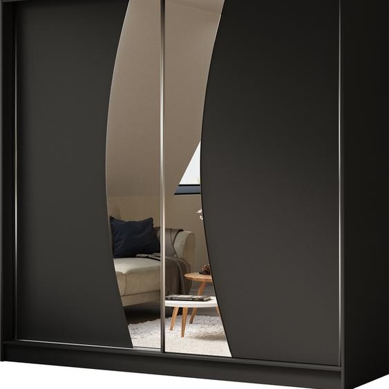 Armoire Vex de 200 cm avec miroir, 2 portes coulissantes (couleur : noir)