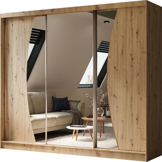 Armoire Vex de 240 cm avec miroir, 3 portes coulissantes Armoire à portes coulissantes (couleur : artisan)