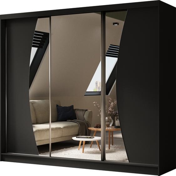 Armoire Vex de 240 cm avec miroir, 3 portes coulissantes (couleur : noir)