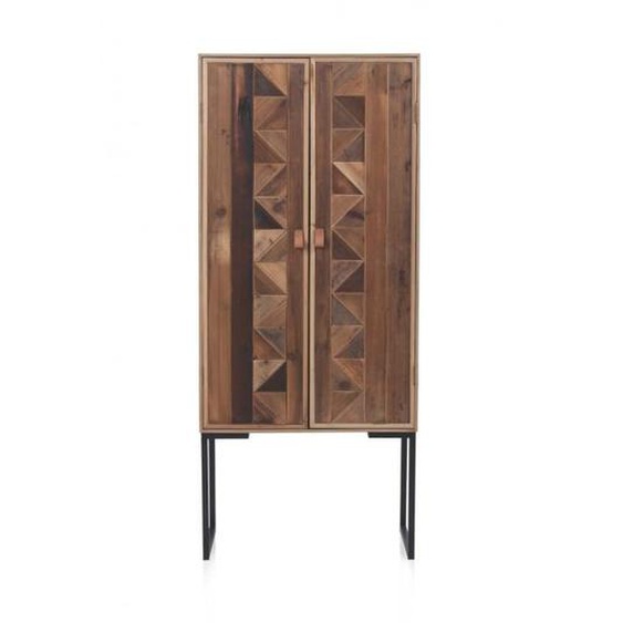 Armoire, vitrine 2 portes en bois de sapin coloris naturel - Longueur 69 x Hauteur 160 x Largeur 35 cm -JUANIO-