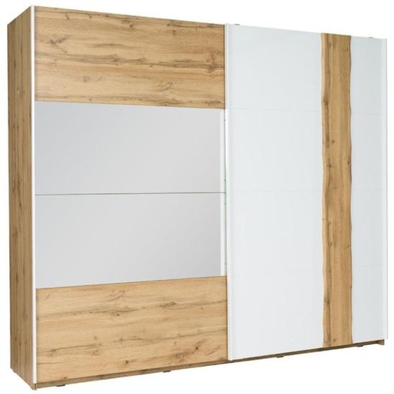 Armoire WOOD 250 cm – 2 portes coulissantes avec miroir – Chêne et blanc
