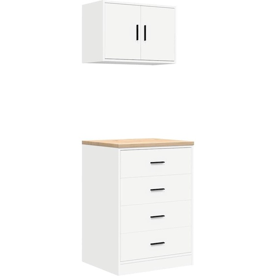 Armoires de garage 2 pcs blanc bois dingénierie