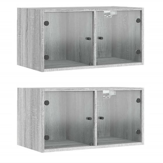 Armoires murales portes vitrées 2 pcs sonoma gris 68,5x37x35 cm