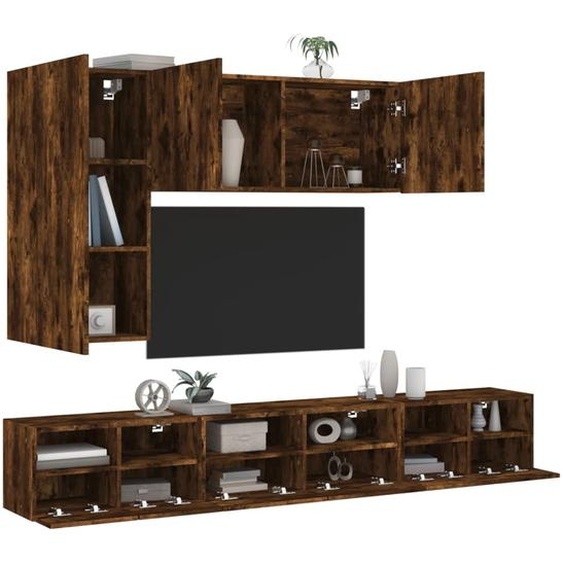 Armoires murales TV 5 pcs chêne fumé bois dingénierie