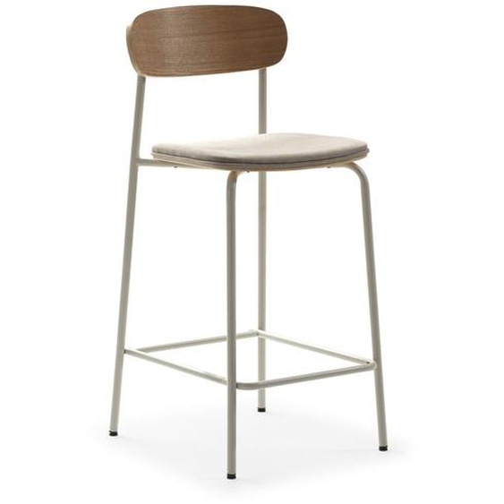 Arno - Lot de 2 chaises de bar en tissu et métal 66 cm - Couleur - Ecru