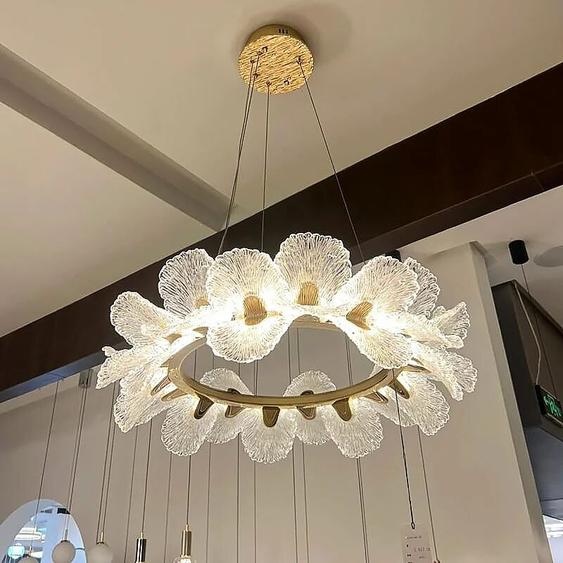 Artpad Lustre rond français de luxe pour la maison salon salle à manger blanc sculpté acrylique fleur suspension lampe longue pendentif LED lumière