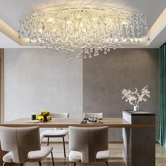 Artpad Plafonnier en cristal chromé au design nordique avec gouttes de pluie, luminaire décoratif de plafond, idéal pour un salon ou une chambre à coucher