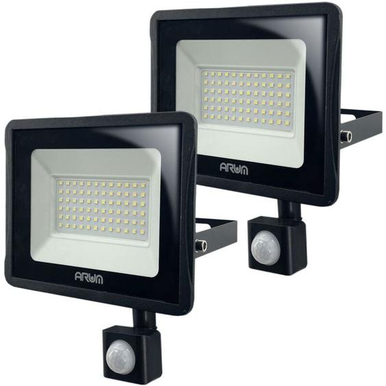 Arum Lighting - Lot de 2 Projecteurs led 50W Noir détecteur de mouvement IP44 Température de Couleur: Blanc neutre 4000K