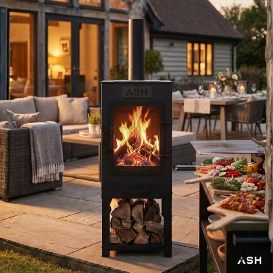 ASH Flare - Cheminée de jardin 3 en 1 - Barbecue - Noir