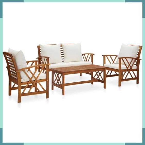 ASHATA Salon de jardin 4 pcs avec coussins Bois dacacia solide -FHE3057987
