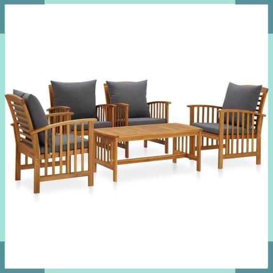 ASHATA Salon de jardin 5 pcs avec coussins Bois dacacia solide -FHE3057982