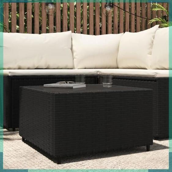 ASHATA Table basse de jardin Carré Noir 50x50x30 cm Résine tressée -FHE319857