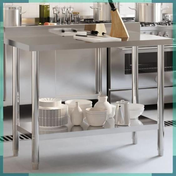 ASHATA Table de travail de cuisine avec dosseret 110x55x93 cm inox -FHE376458