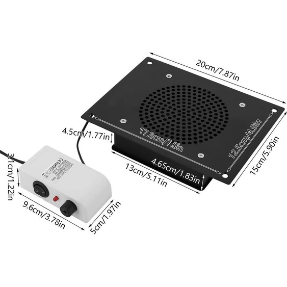 Aspirateur à poussière pour clous - Appareil encastrable sur table - 3650 tr/min - 2 sacs à poussière - Plaque en aluminium 20×15 cm - Hauteur 4,65 cm - Noir