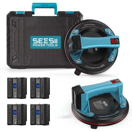 Aspirateur à vide électrique pour carreaux et verre - Kit comprenant 2 ventouses de 20 cm - Capacité de charge de 2000 kg - Avec écran intégré - Inclus 4 batteries et 2 chargeurs