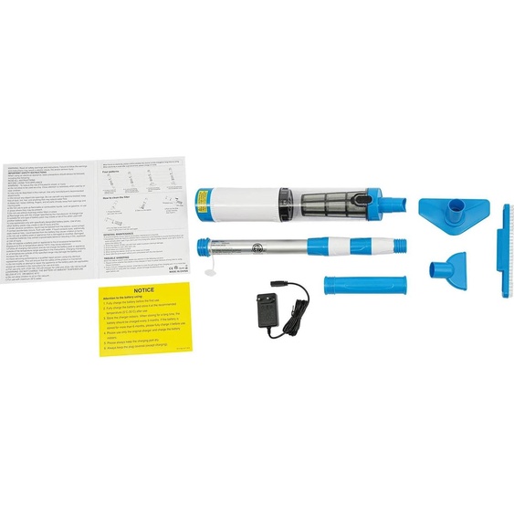 Aspirateur de piscine 3-en-1 - Nettoyeur de piscine sans fil pratique - Batterie de 1600 mAh - Tige télescopique réglable - Pour spas et petites piscines - Alliage daluminium et ABS - Bleu