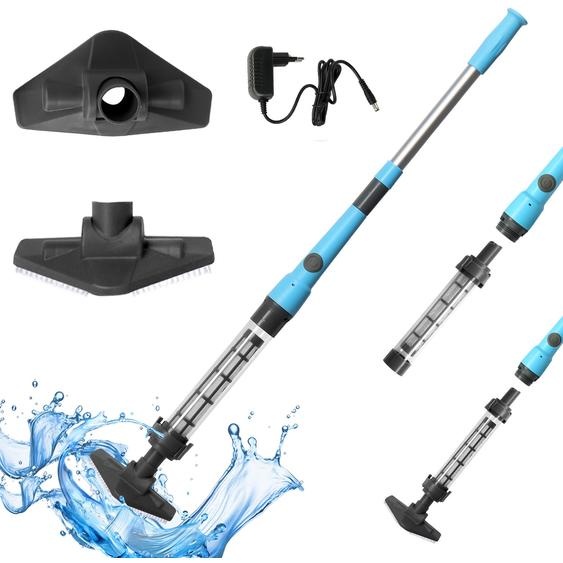 Aspirateur de piscine ALIGHTUP, Aspirateur de piscine sans fil avec manche télescopique, autonomie de 60 minutes, pour petites piscines, spas 18W bleu