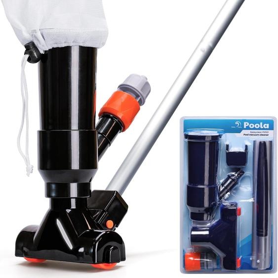 Aspirateur de piscine manuel - Corps en aluminium noir - Longueur : 140 cm - Sac filtrant à mailles fines